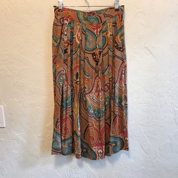 Vintage 70s Paisley Print Midi Skirt S - Picture 2 of 8